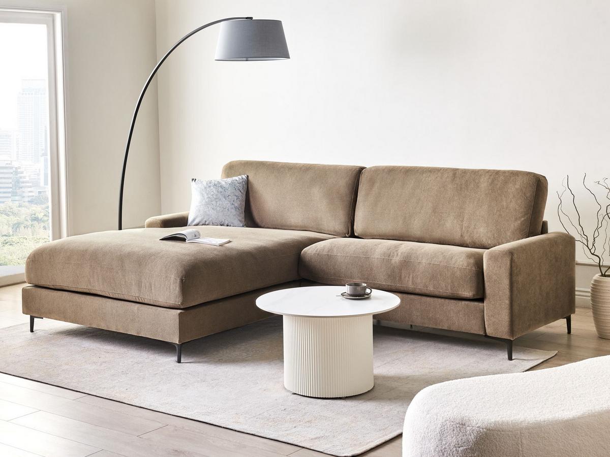 ECKSOFA 3-Sitzer Stoff Braun rechtsseitig Maloy - Braun, Textil (272/189cm) - Beliani
