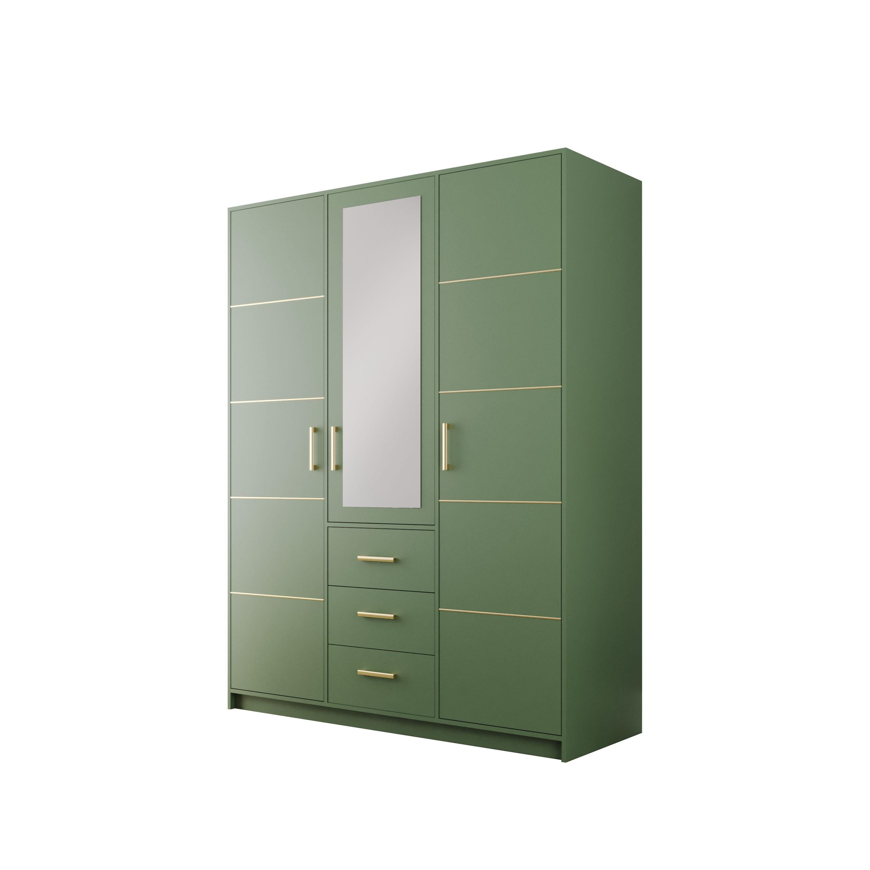 DREHTÜRENSCHRANK ELISE 147/200/57,5 cm 3-türig mit Spiegel Grün - Grün, Holzwerkstoff (147/200/57.5cm) - MASSENO