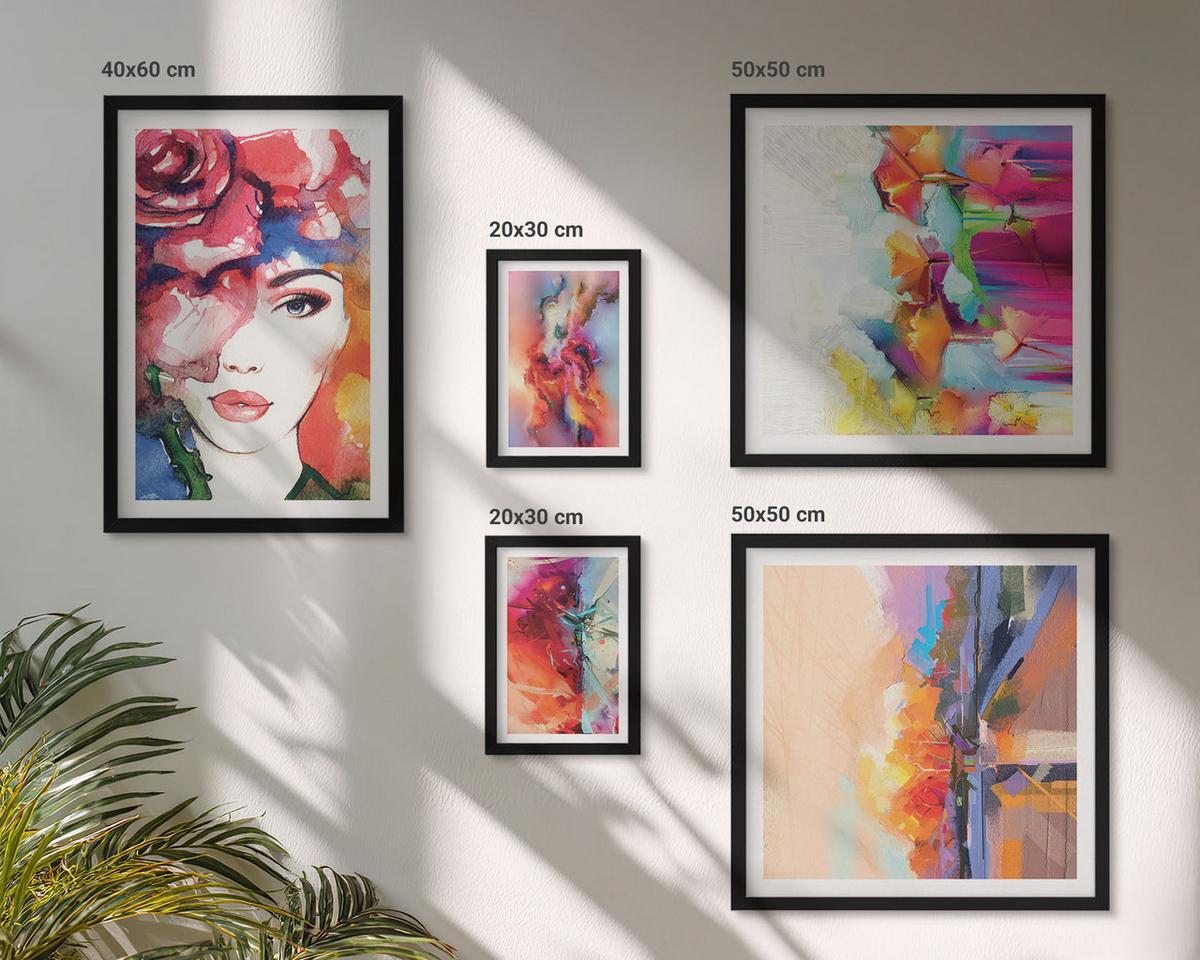 BILDER SET 5er Set - 50x50 cm & 20x30 cm & 40x60 cm Schwarzer Rahmen - Italienische Flüsse, Hügel, Straße - Schwarz, Kunststoff (40/60cm) - TULUP