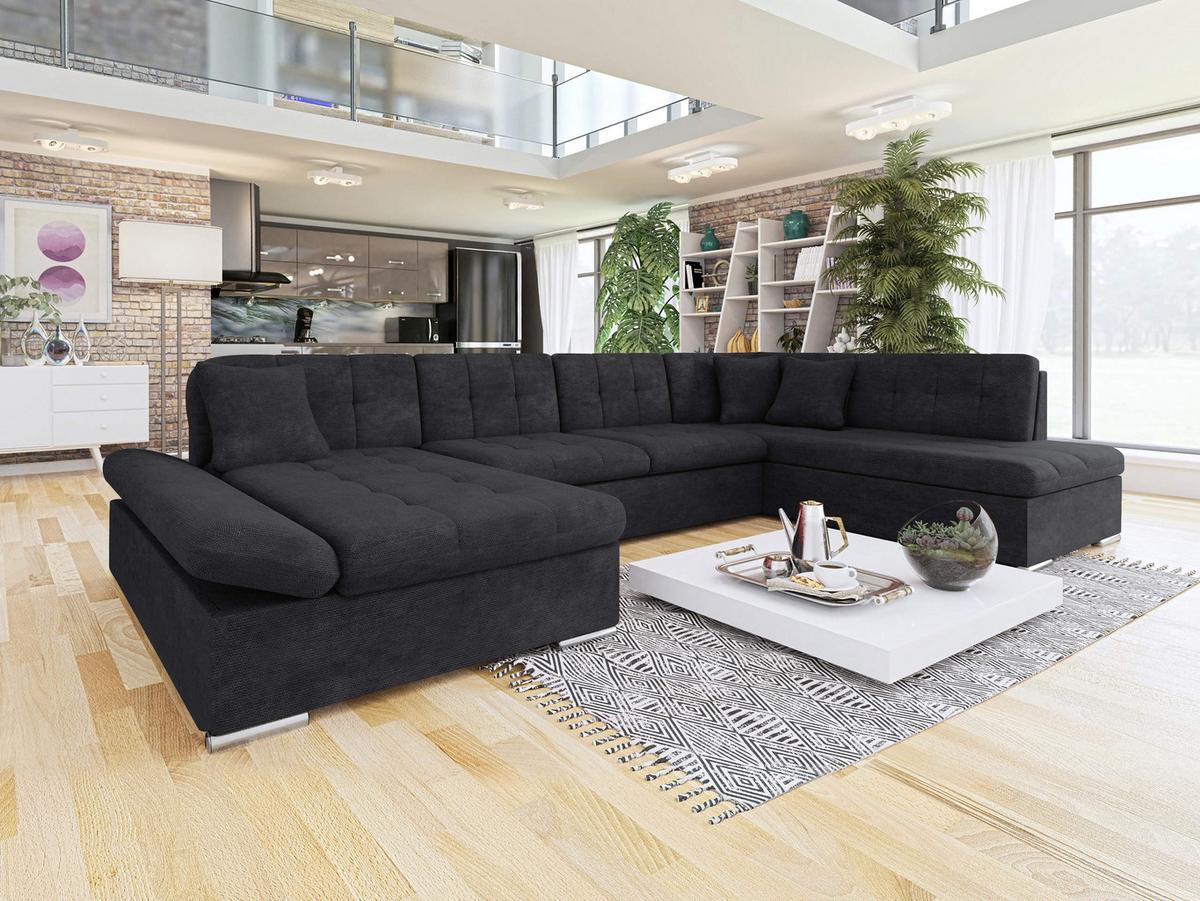 ECKSOFA Bergen, Seite: Links - Anthrazit/Silberfarben, Holz/Textil (345/76/205cm) - MIRJAN24