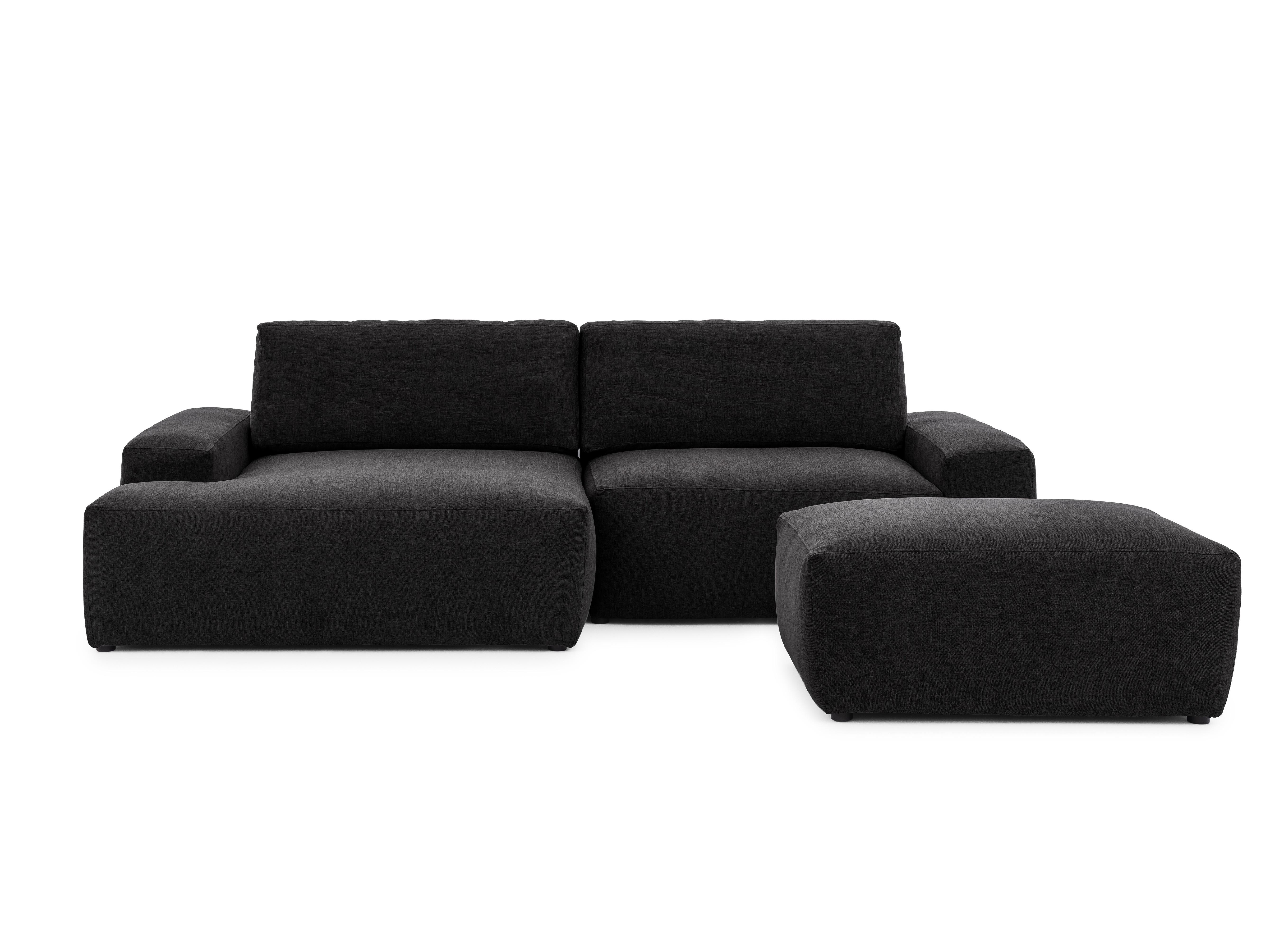 ECKSOFA inkl. Hocker Lennon aus Schwarz Strukturstoff mit Schlaffunktion und Bettkasten - Schwarz, Holz/Kunststoff (137/264cm) - S-Style
