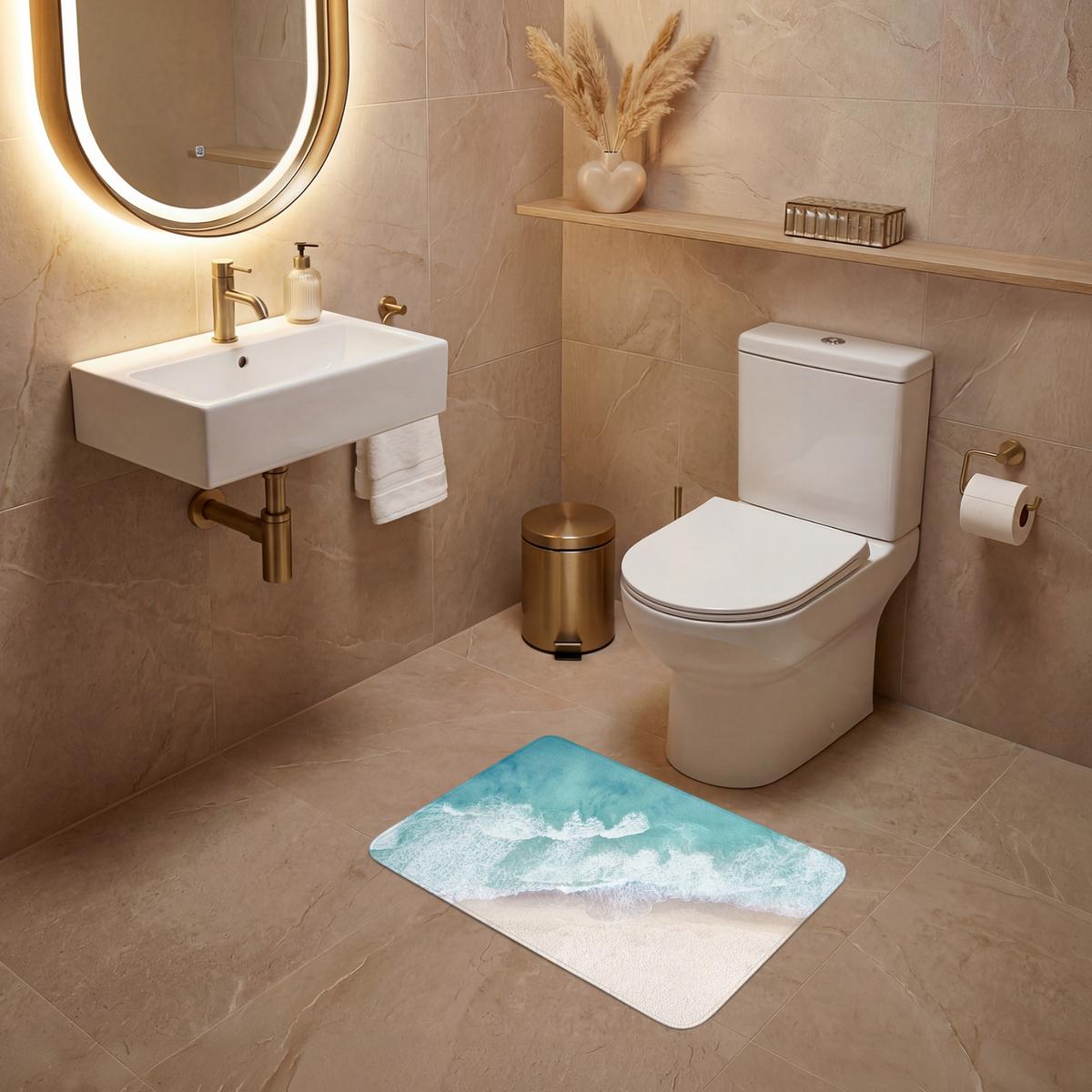 WC-VORLEGER Strand - Meer - Natur - Sommer Toilettenvorleger 60x40 cm - Türkis, Textil (60/1cm) - OnlyWow