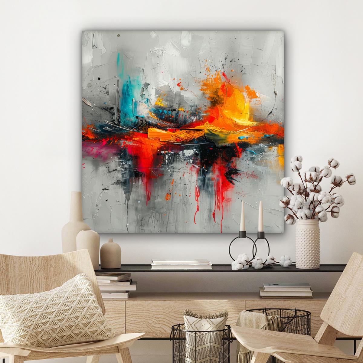 LEINWANDBILD Moderne Kunst - Orange - Grau - Abstrakt Deko Groß 90x90 cm - Hellgrau, Textil (90/90cm) - MuchoWow