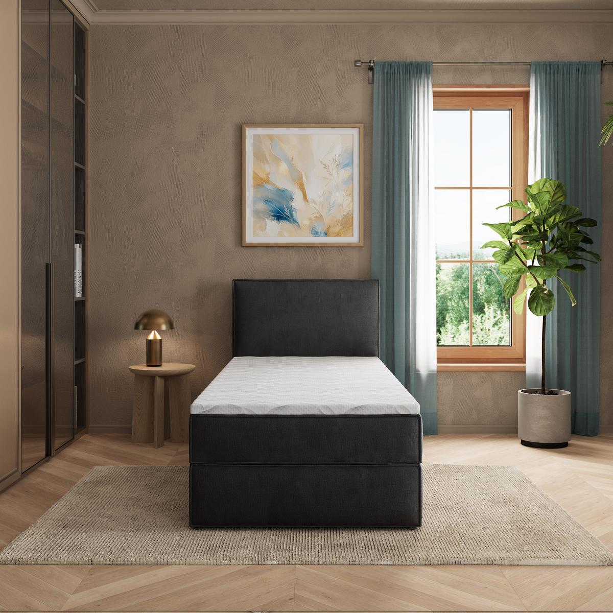 BOXBETT PELLIO 80x200 cm mit Matratze und Topper - Schwarz - Schwarz, Holz (80/200cm) - MASSENO