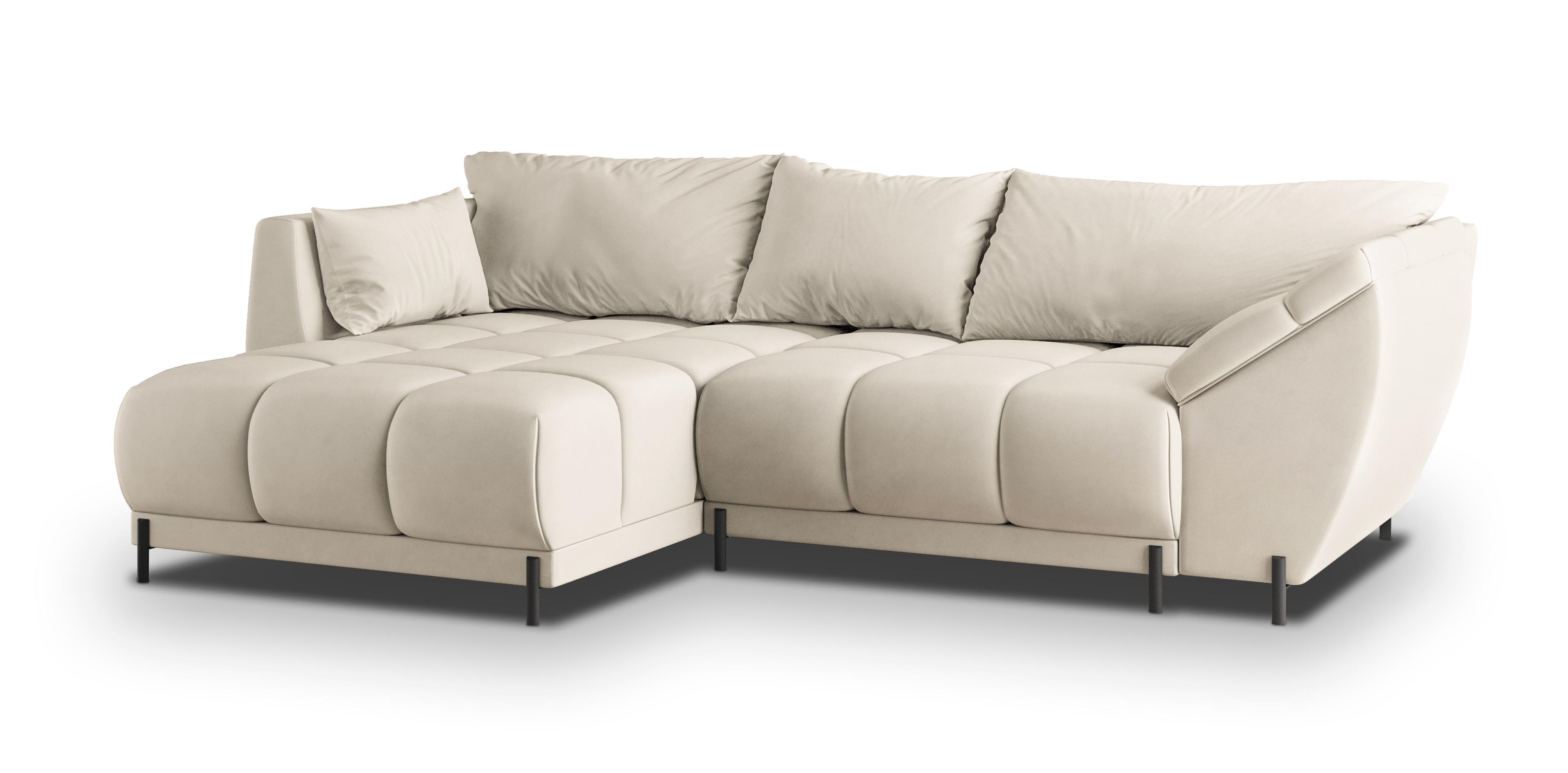 ECKSOFA VESTANO L-S Creme Velours-Stoff mit Schlaffunktion - Creme, Holz (287/182cm) - MASSENO