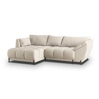 ECKSOFA VESTANO L-S Creme Velours-Stoff mit Schlaffunktion - Creme, Holz (287/182cm) - MASSENO