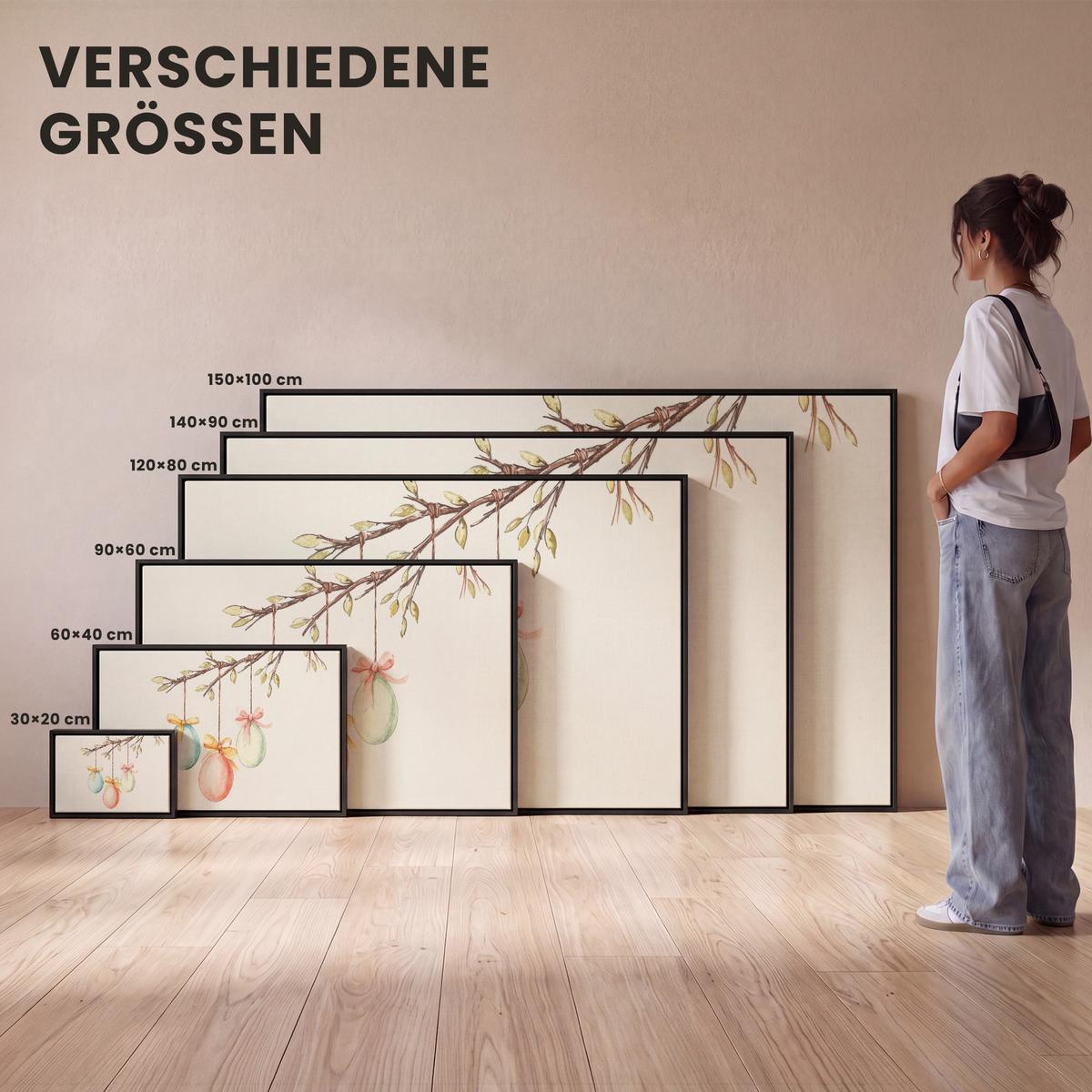 LEINWAND Bilder mit Rahmen - Osterkuchen - Schleife - Eier - 150x100 - Creme, Textil (150/100cm) - MuchoWow