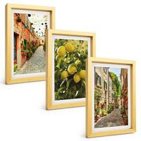 BILDER SET 3er Set - 20x30 cm Goldrahmen - Straßen mit Zitronenblüten im Hintergrund - Goldfarben, Kunststoff (20/30cm) - TULUP