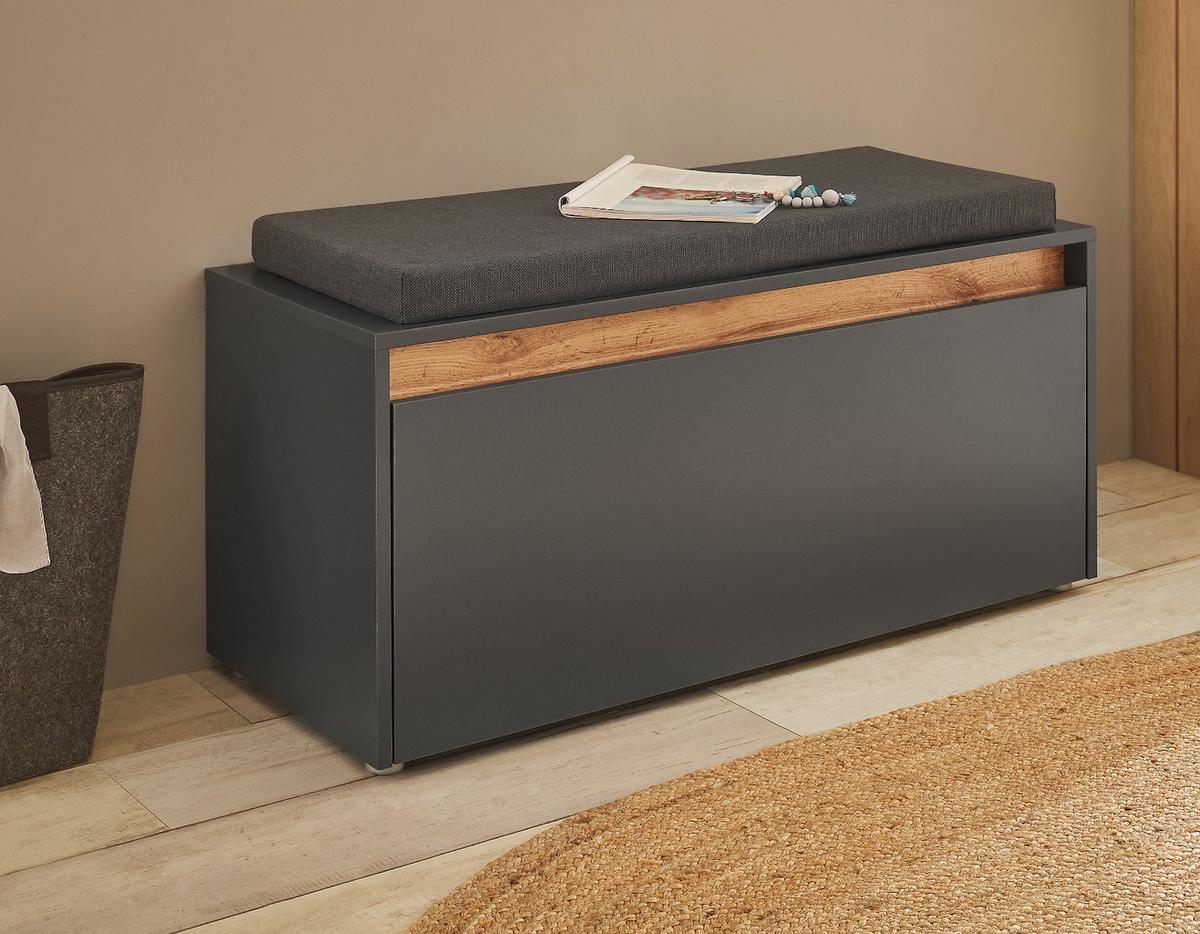 GARDEROBENBANK grau matt, Eiche Wotan 100 cm, Sitzbank inklusive Sitzkissen - Eiche Wotan/Silberfarben, Holzwerkstoff/Kunststoff (100/45/40cm) - Furn.Design