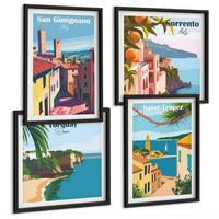 BILDER SET 4er Set - 50x50 cm & 40x60 cm Schwarzer Rahmen - Italienische Küstenstädte - Schwarz, Kunststoff (50/50cm) - TULUP
