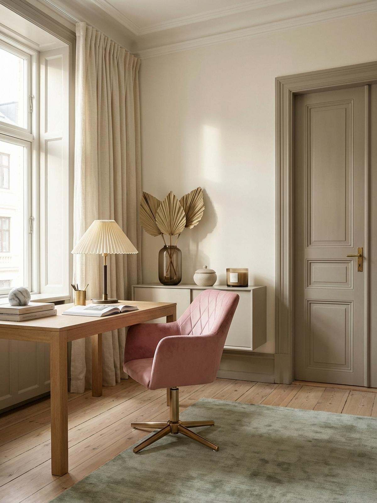 DREHSTUHL Samt mit Armlehnen Eisengestell 360° Funktion, Rosa 97x55x55 cm - Pink/Goldfarben, Textil/Metall (97/55/55cm) - KADIMA DESIGN