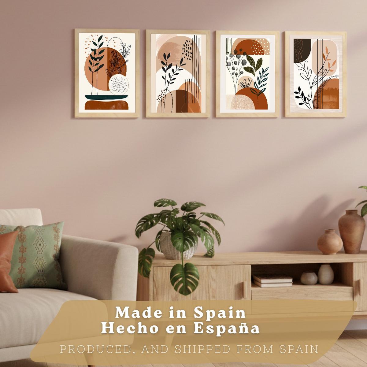 POSTER 4er Kunstdruck-Set Wandbilder Botanisch Abstrakt modern Wohnzimmer Deko, Schlafzimmer, Küche, Badezimmer Leichter Holzrahmen A3 - Beige, Papier (29.7/1/42cm) - Nacnic