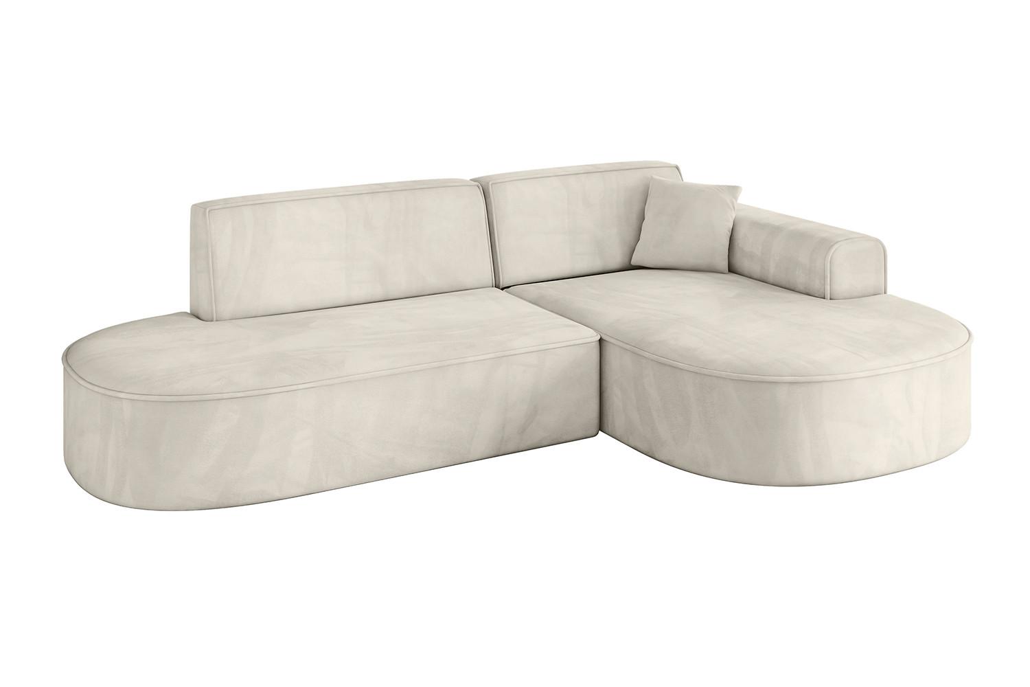 ECKSOFA Ottomane Rechts MARI-L1 - 243x171x79 cm Ecru Velours - Ecru/Schwarz, Holzwerkstoff/Kunststoff (171/243cm) - ALTDECOR