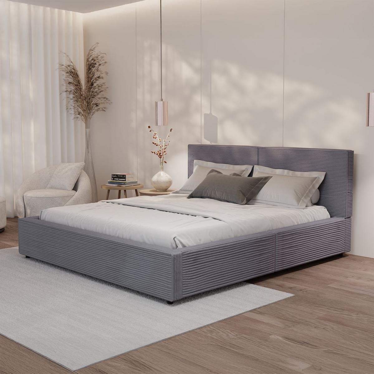 POLSTERBETT Salerno Cord grau 180x200 cm - Grau, Textil (180/200cm) - Juskys