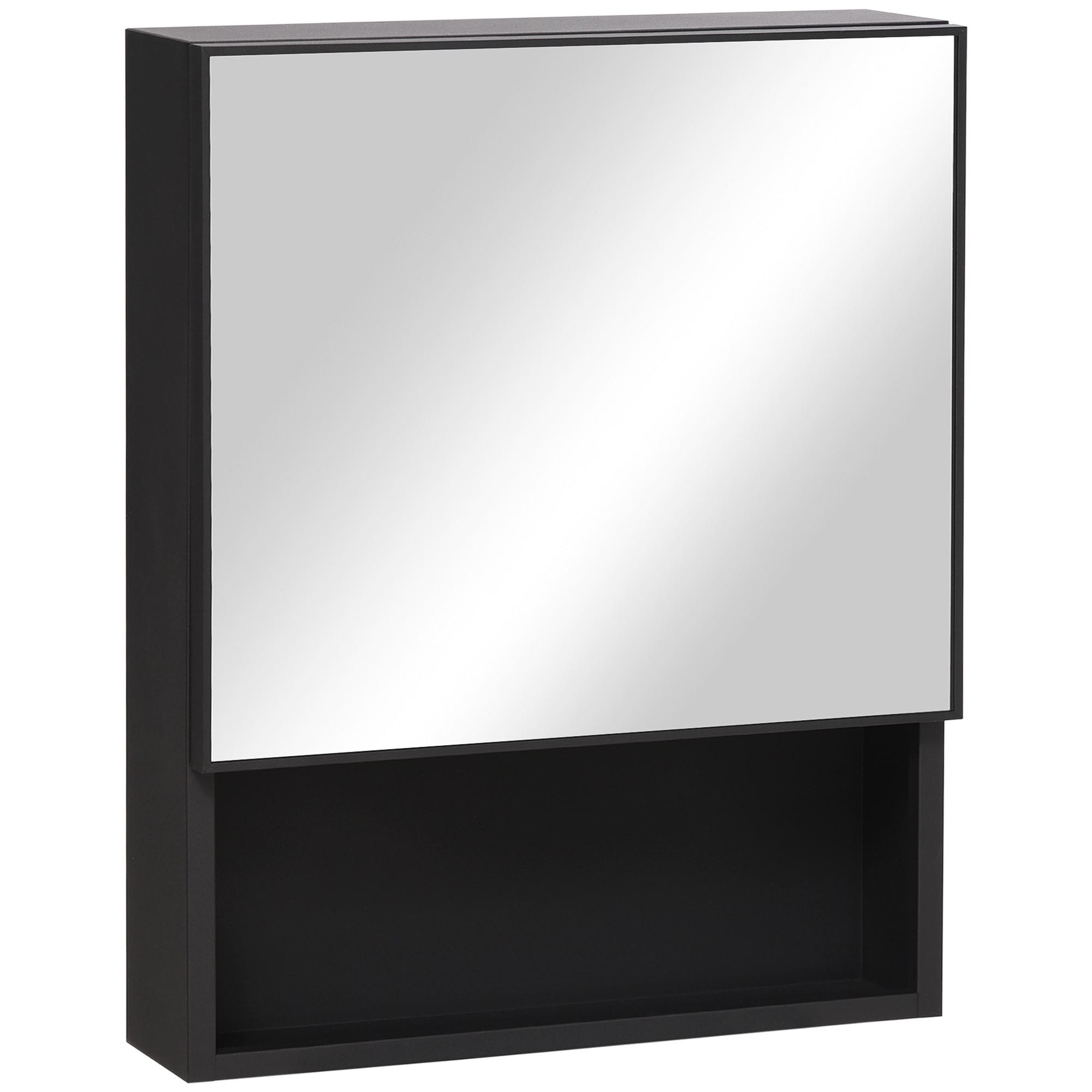 SPIEGELSCHRANK mit Spiegeltür, 2 Innenböden, Edelstahl, Glas, Schwarz - Schwarz, Glas (46/58/14cm) - Kleankin
