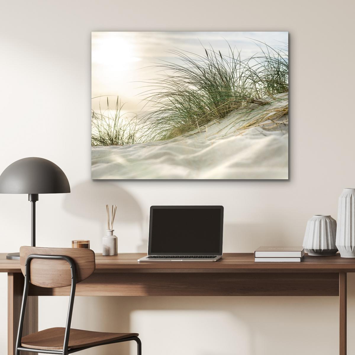 METALLBILD Dünen mit Strandhafer in der Sonne des Nationalparks Schleswig-Holsteinisches Wattenmeer 80x60 cm - Creme, Metall (80/60cm) - MuchoWow