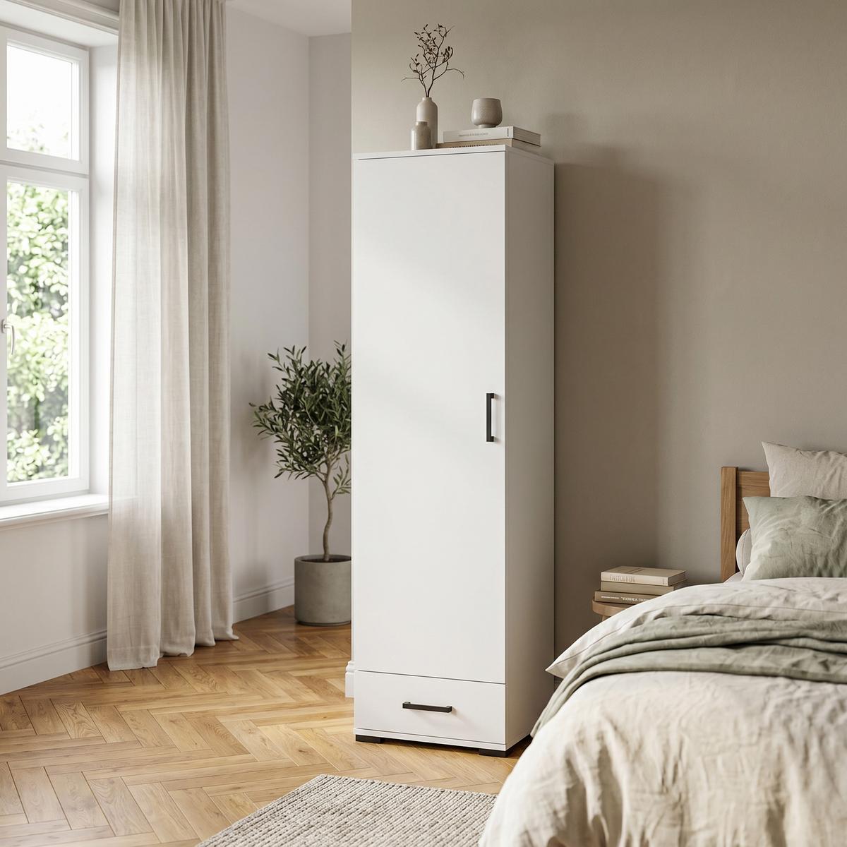 DREHTÜRENSCHRANK ALBANO 50/186/40cm 1-türig Weiß - Weiß, Holzwerkstoff (50/186/40cm) - MASSENO