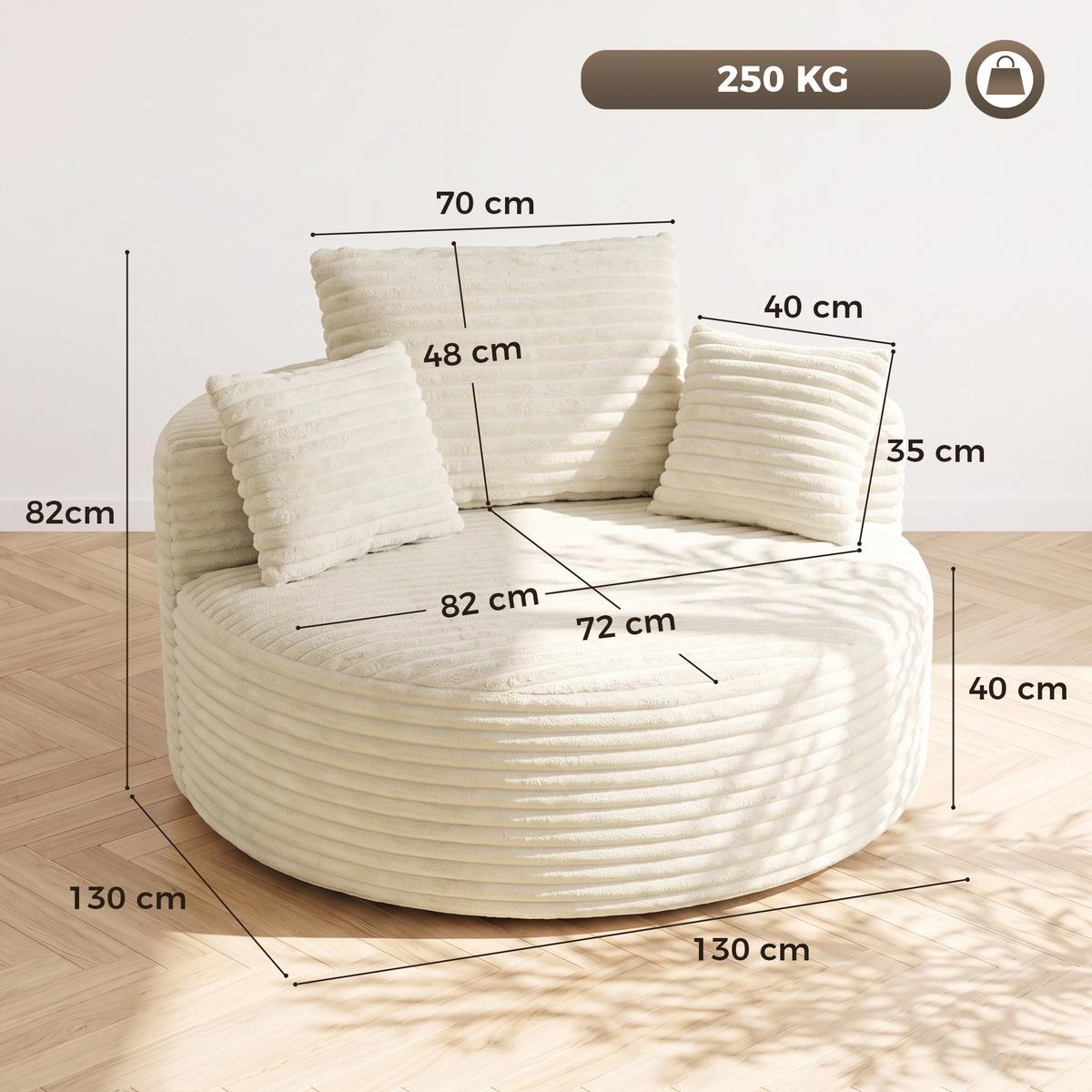 SESSEL Polyester Creme - Creme, Textil (130/82/130cm) - HOMCOM