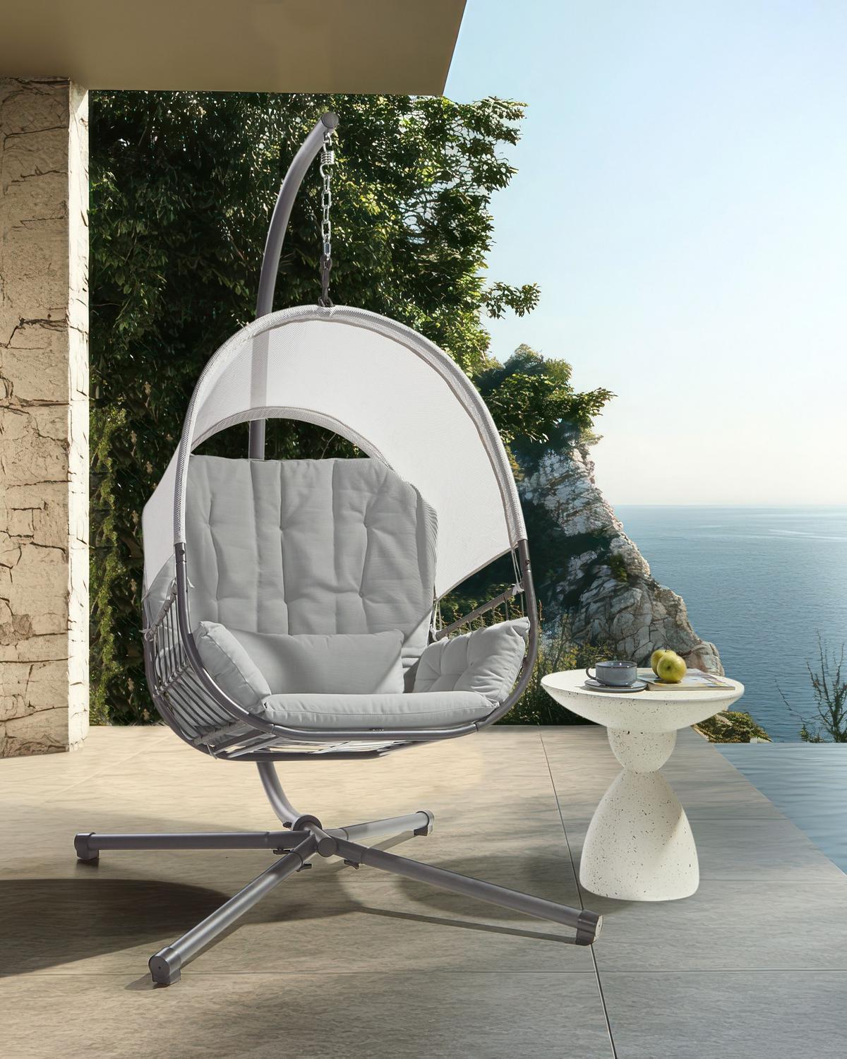 HÄNGESESSEL Grau Alviano - Hellgrau, Textil (98/196/136cm) - Beliani