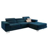 ECKSOFA ELMA R-S Blau Velours-Stoff mit Schlaffunktion - Blau/Silberfarben, Holz/Textil (280/205cm) - MASSENO