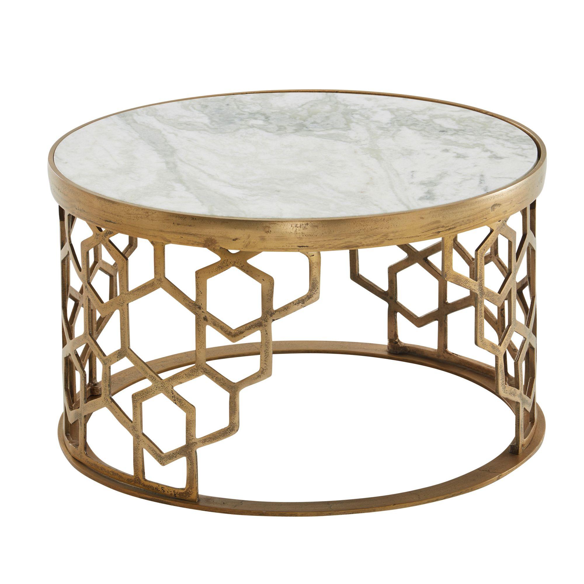 COUCHTISCH Weißer Marmor Gold Metall 60x60x36 cm Rund Modern Klein - Goldfarben/Weiß, Metall (60/60/36cm) - KADIMA DESIGN