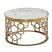 COUCHTISCH Weißer Marmor Gold Metall 60x60x36 cm Rund Modern Klein - Goldfarben/Weiß, Metall (60/60/36cm) - KADIMA DESIGN
