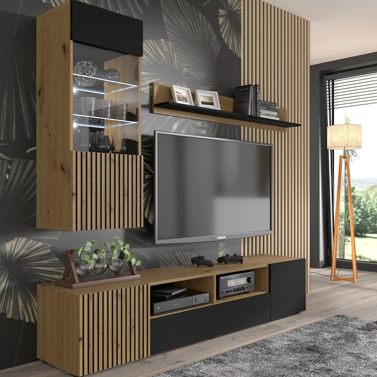 TV-MÖBEL Nera Holz und Schwarz - Schwarz, Holzwerkstoff (200/42/42cm) - Petits-meubles