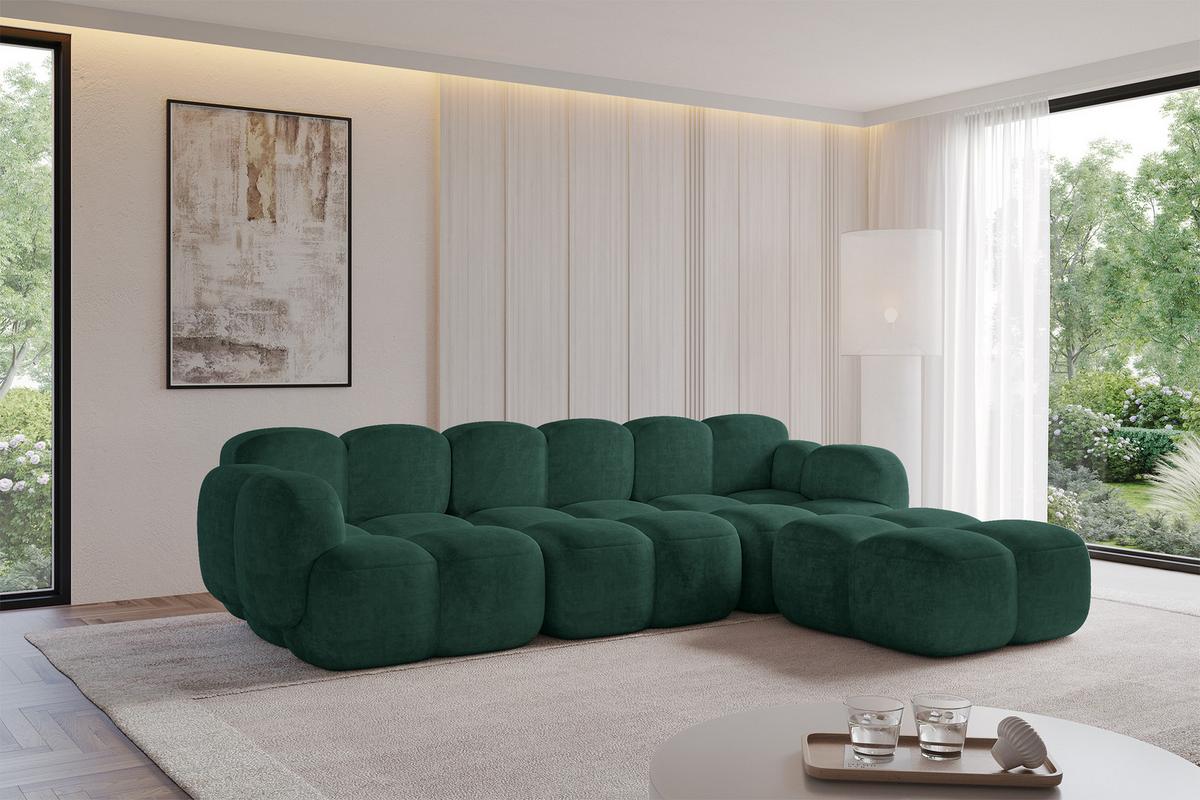 ECKSOFA modulares Sofa Rechts Miko-L2 302x205x75 Grün Velours - Schwarz/Grün, Holzwerkstoff/Kunststoff (302/205cm) - ALTDECOR