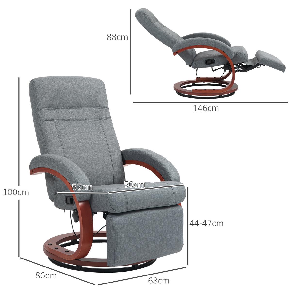 RELAXSESSEL Drehbarer Fernsehsessel mit Liegefunktion, Liegesessel, Stoff, Grau - Grau, Textil (68/100/86cm) - HOMCOM