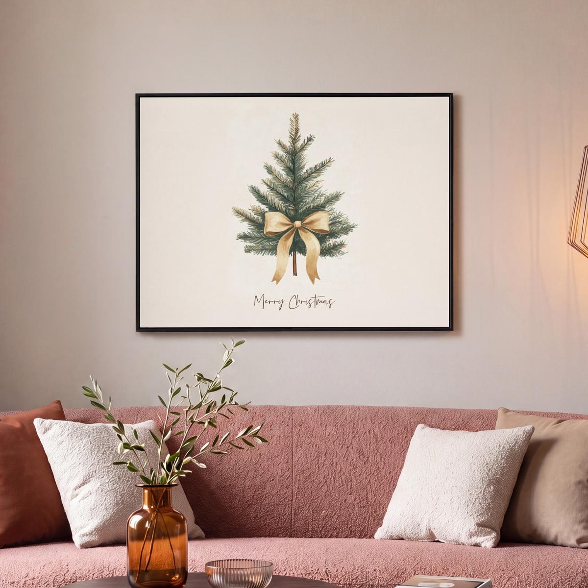 LEINWAND Bilder mit Rahmen - Weihnachtsbaum - Weihnachten - Frohe Weihnachten - Beige - 70x50 - Sandfarben, Textil (70/50cm) - MuchoWow