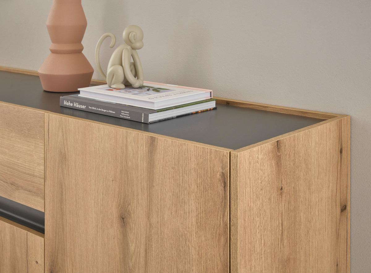 SIDEBOARD Evoke Eiche mit Grau, 4-türige Kommode 223 x 87 cm - Eichefarben/Silberfarben, Holzwerkstoff/Kunststoff (312/198/42cm) - Furn.Design