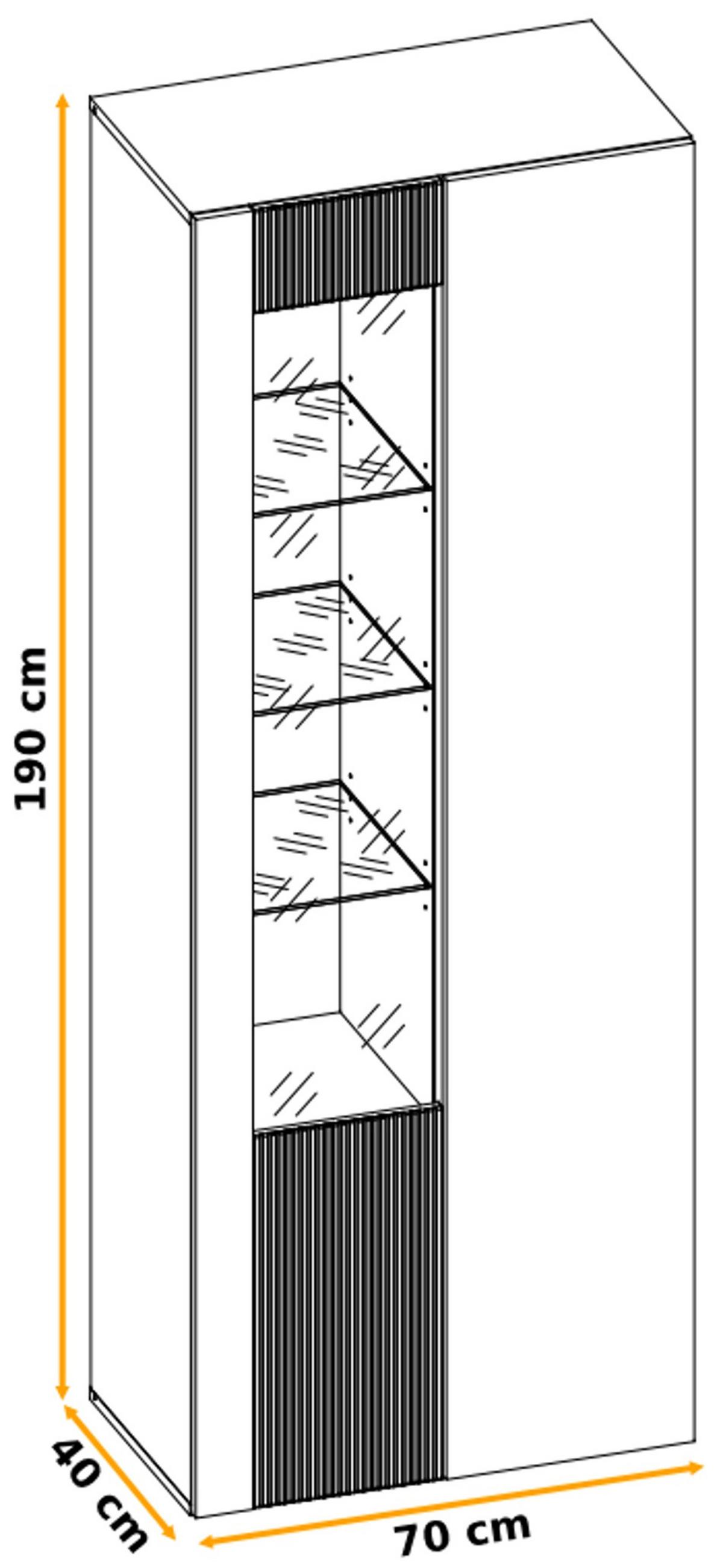 VITRINE Eiche, schwarz 70 x 197 cm, Vitrinenschrank inklusive LED-Beleuchtung - Eichefarben/Schwarz, Glas/Holzwerkstoff (70/197/40cm) - Inn.Furn