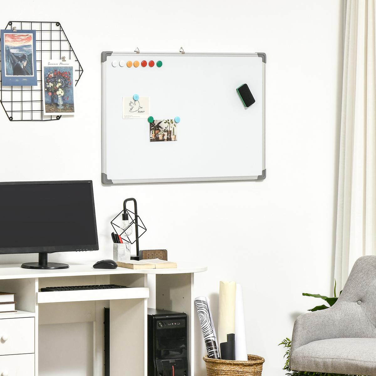 MAGNETISCHES Whiteboard, Magnettafel, Magnetboard, Trocken Abwischbar 90 x 60 cm - Weiß, Kunststoff (60/1.8/90cm) - HOMCOM