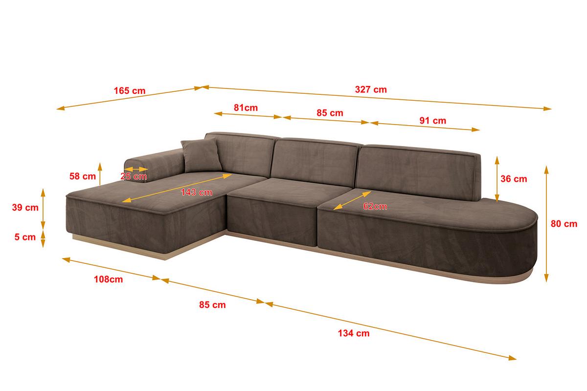 ECKSOFA Ottomane Links IREA-L2 - 327x165x80 cm Braun - Braun, Holzwerkstoff/Textil (327/165cm) - ALTDECOR
