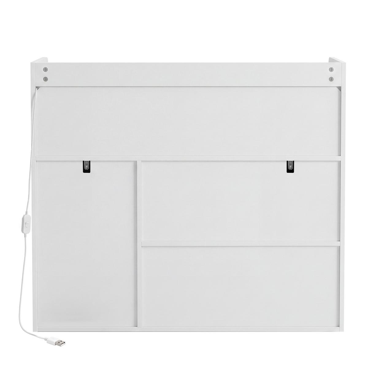 SIDEBOARD Weiß & Natur mit LED-Beleuchtung 3 Türen Wellenmuster Schuhschrank - Weiß, Holzwerkstoff (105/90.5/35cm) - Urban Meuble