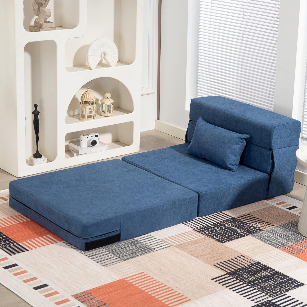 3 in 1 Schlafsessel, klappbares Schlafsofa mit Bettfunktion, Lendenkissen, Blau - Blau, Kunststoff (80/15/210cm) - HOMCOM