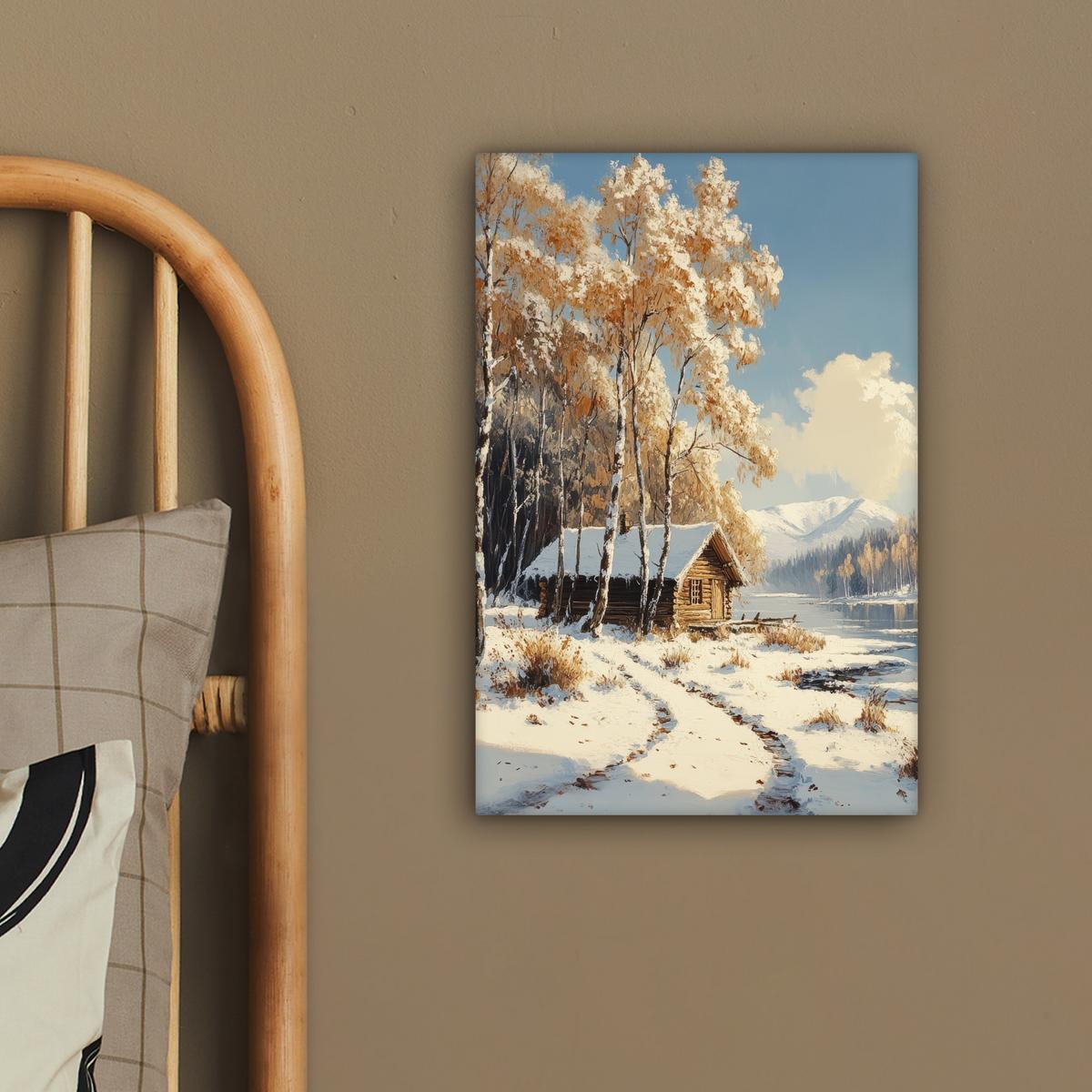 LEINWANDBILD Winter - Schnee - Zuhause - Natur Deko Wohnzimmer 20x30 cm - Hellbraun, Textil (20/30cm) - MuchoWow