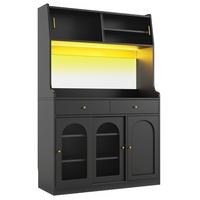 BUFFETSCHRANK schwarz mit glastüren 180 cm hoch mit app-led & 2 schubladen - Schwarz, Holzwerkstoff (120/180/40cm) - Urban Meuble