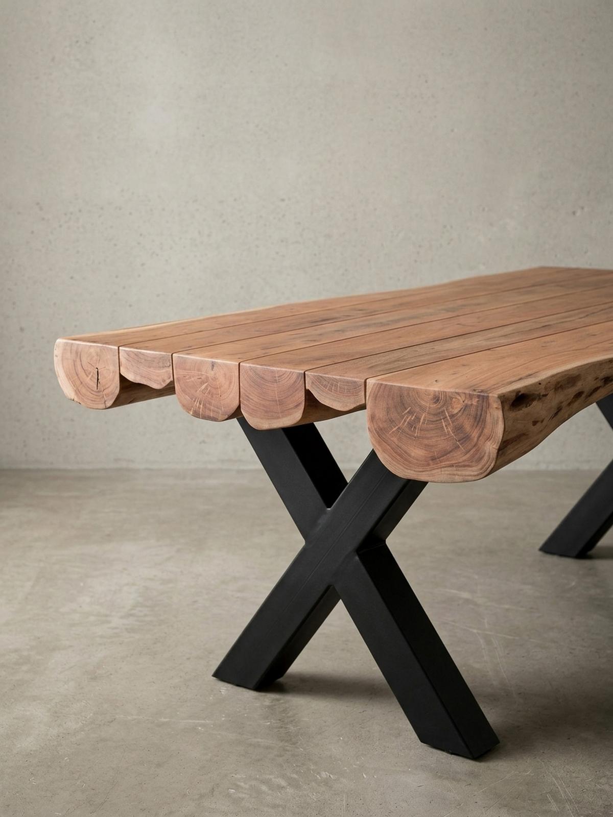 ESSZIMMERTISCH – Akazie Massivholz 200x100x77 cm X-Gestell Natur Schwarz - Beige/Schwarz, Holz/Metall (200/100/77cm) - KADIMA DESIGN