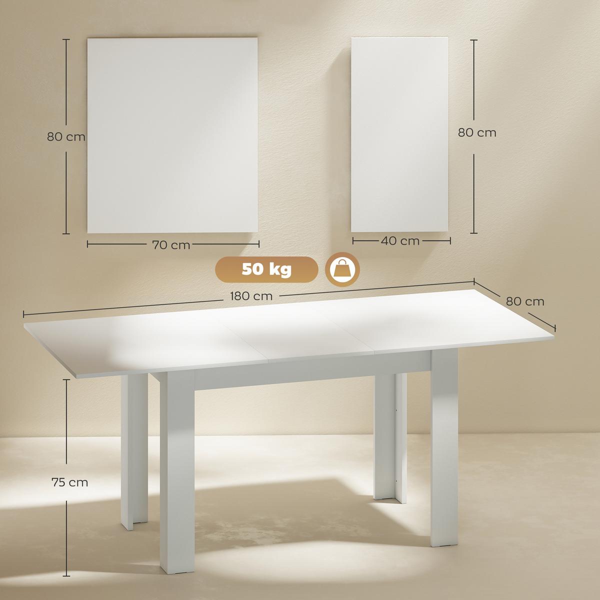 AUSZIEHBARER-ESSTISCH MDF Weiß - Weiß, Holzwerkstoff (180/80/75cm) - HOMCOM