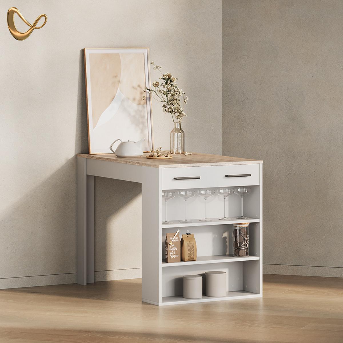 ESSTISCH Regusa Sonoma/Weiß 67 x 100 cm - Weiß/Sonoma Eiche, Holzwerkstoff (100/67/77.5cm) - Livinity®