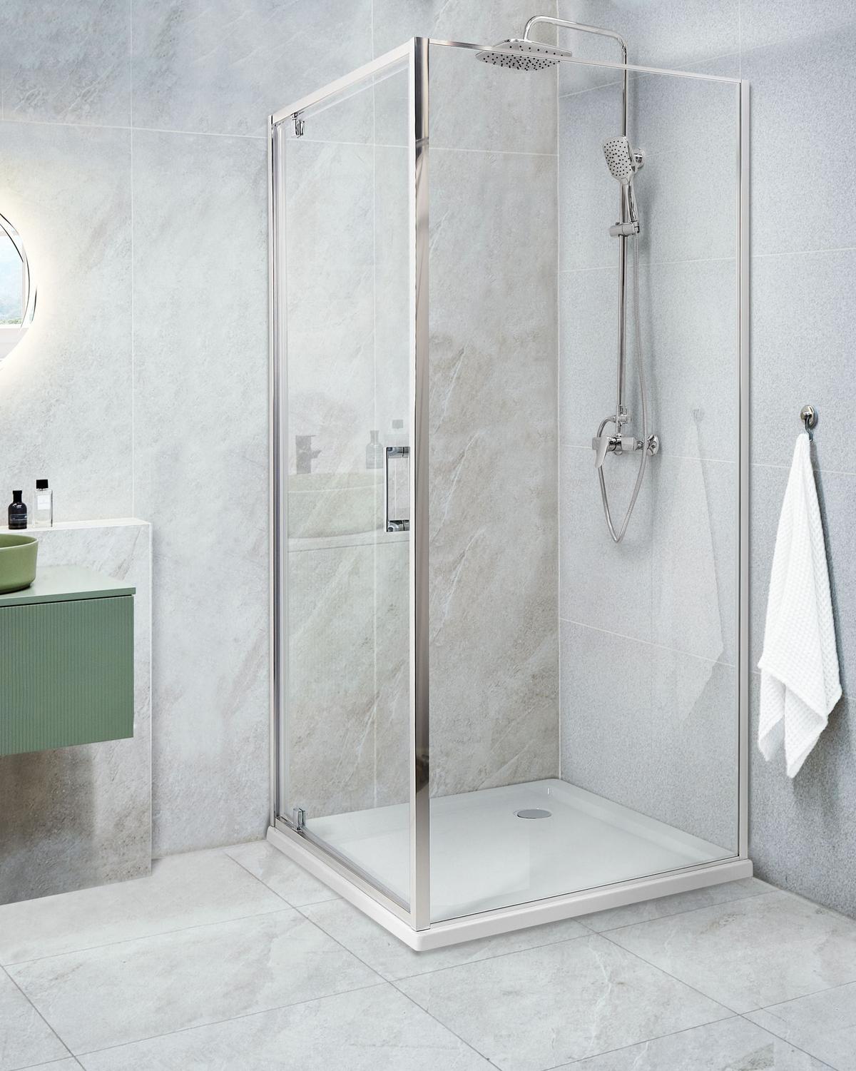 DUSCHKABINE 80/80/185 cm Silber Darli - Transparent/Silberfarben, Glas (80/80/185cm) - Beliani