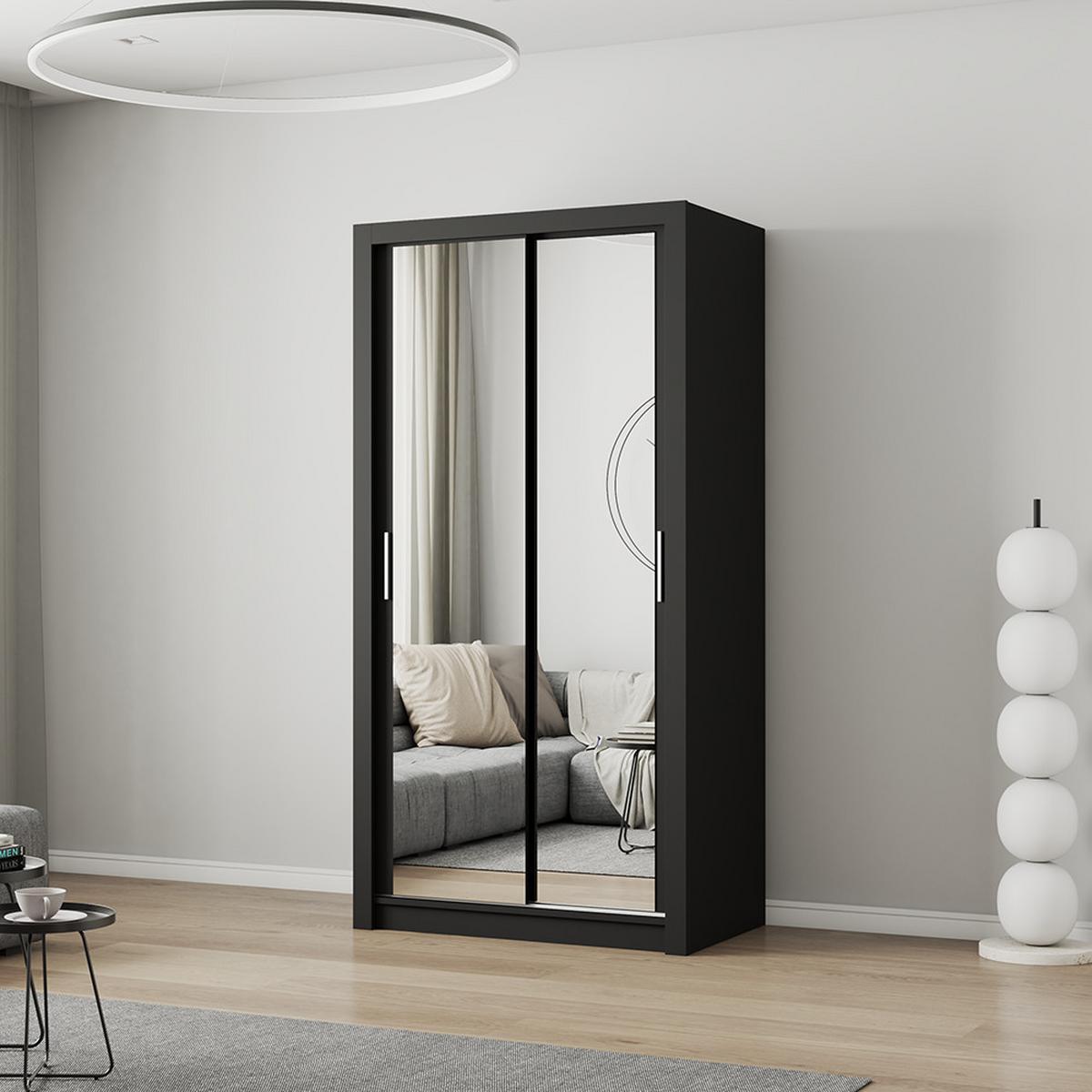 KLEIDERSCHRANK Milan 100 cm, 100/200/64, 2-türig, schwarz - Schwarz, Holzwerkstoff (100/200/64cm) - imoebel24