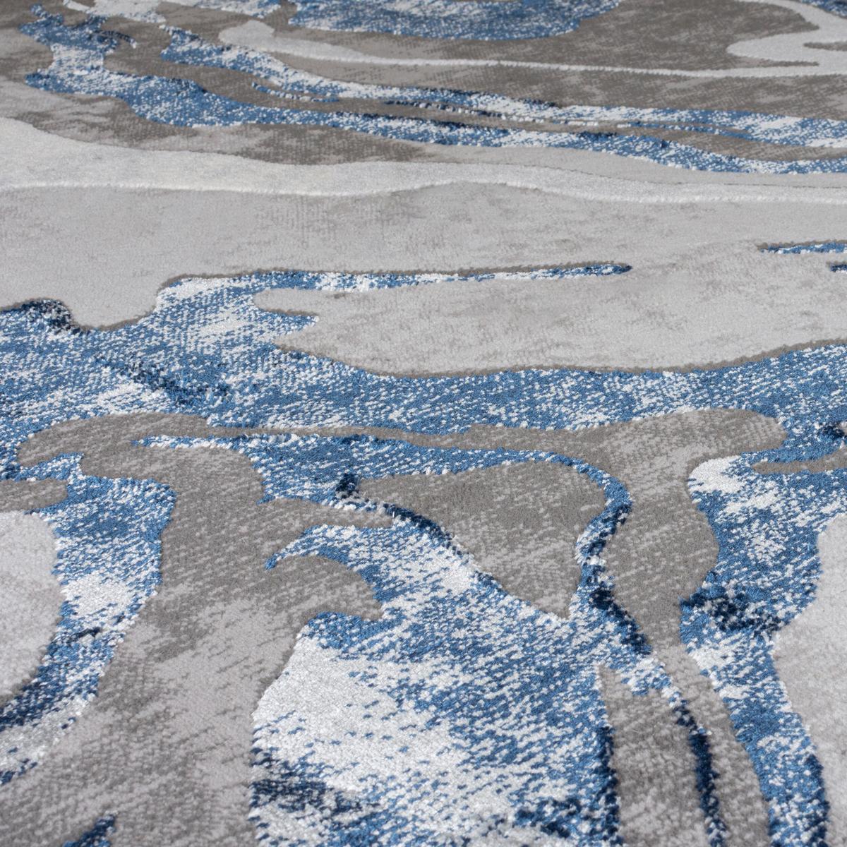 TEPPICH OUSE, abstrakt, Blau-Grau, 80 x 300 cm - Blau, Textil (300/80cm) - KADIMA DESIGN