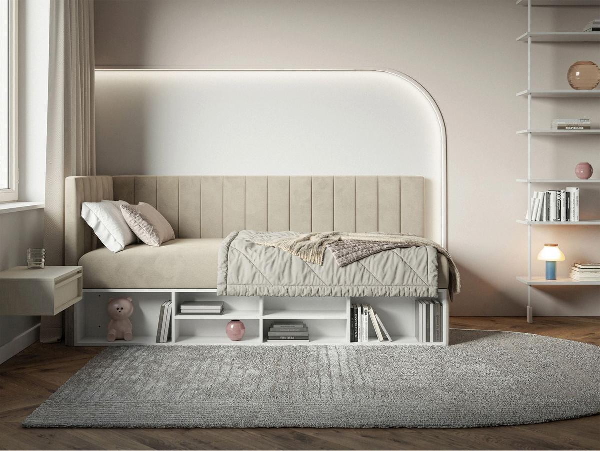 JUGENDBETT Ventrio Hellbeige Easy-Clean-Samtbezug 90x200 cm - Ecru, Holz/Textil (90/200cm) - Selsey