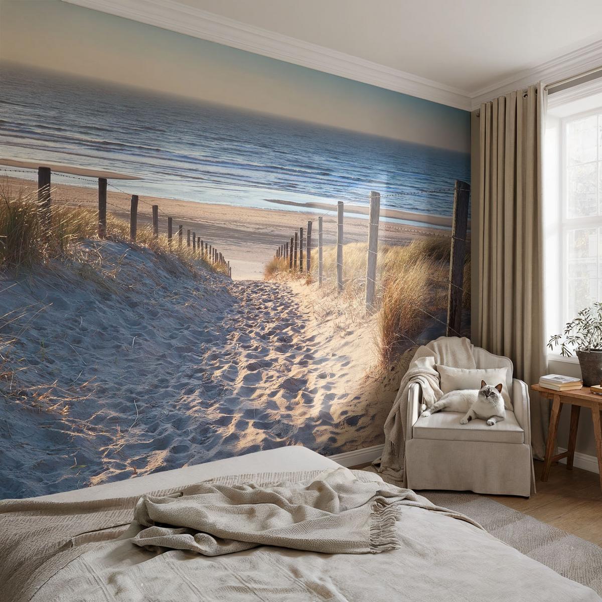 FOTOTAPETE 312x219 cm - Strandweg - Weiß, Textil (312/219cm) - Wallfluent