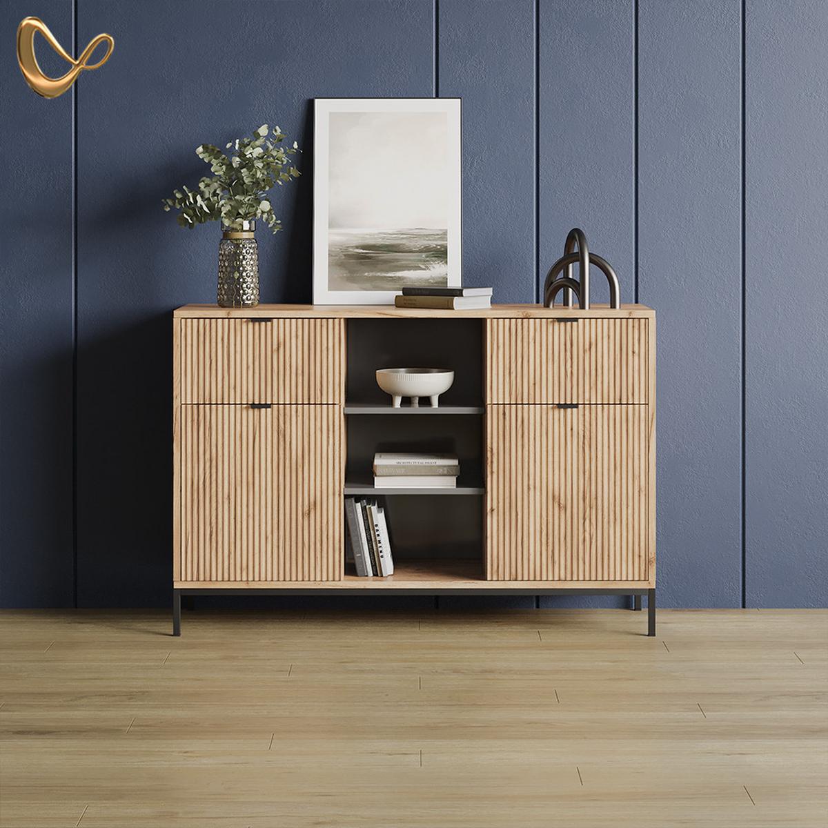 KOMMODE Aterno Viking Oak 120 x 81.2 cm mit 2 Schubladen und 2 Türen - Eichefarben, Holzwerkstoff (120/81.2/40cm) - Livinity®