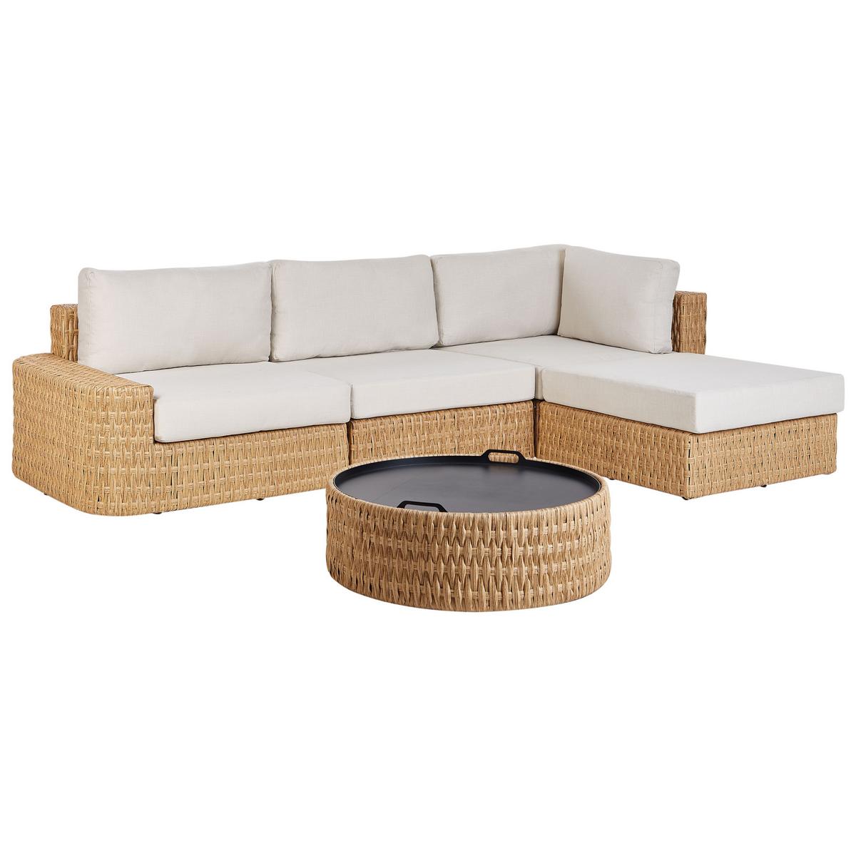 GARTEN-ECKSOFA mit Tisch 4-Sitzer Polyrattan linksseitig Beige Oliveri - Beige/Naturfarben, Kunststoff - Beliani