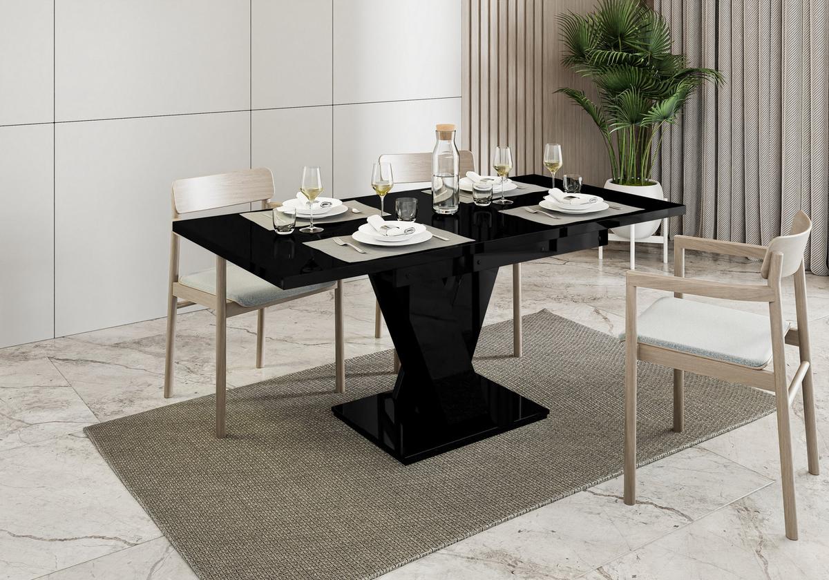 ESSTISCH MASSAR Ausziehbar 120 - 160 / 80 x 76 cm - Schwarz Hochglanz/Weiß, Holz (120/80/76cm) - MASSENO