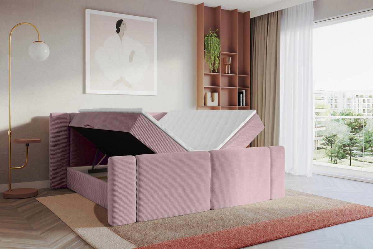 BOXBETT mit Matratze H3 - EVON Zanozek - 180x200 cm Rosa - Rosa, Holzwerkstoff (180/200cm) - ALTDECOR